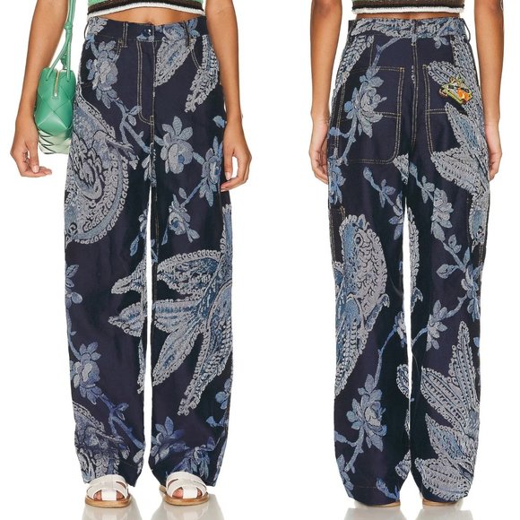 Etro Denim - NEW Etro Wide Leg Pant in Blu Blue Paisley Print Denim Jeans 36 / 26